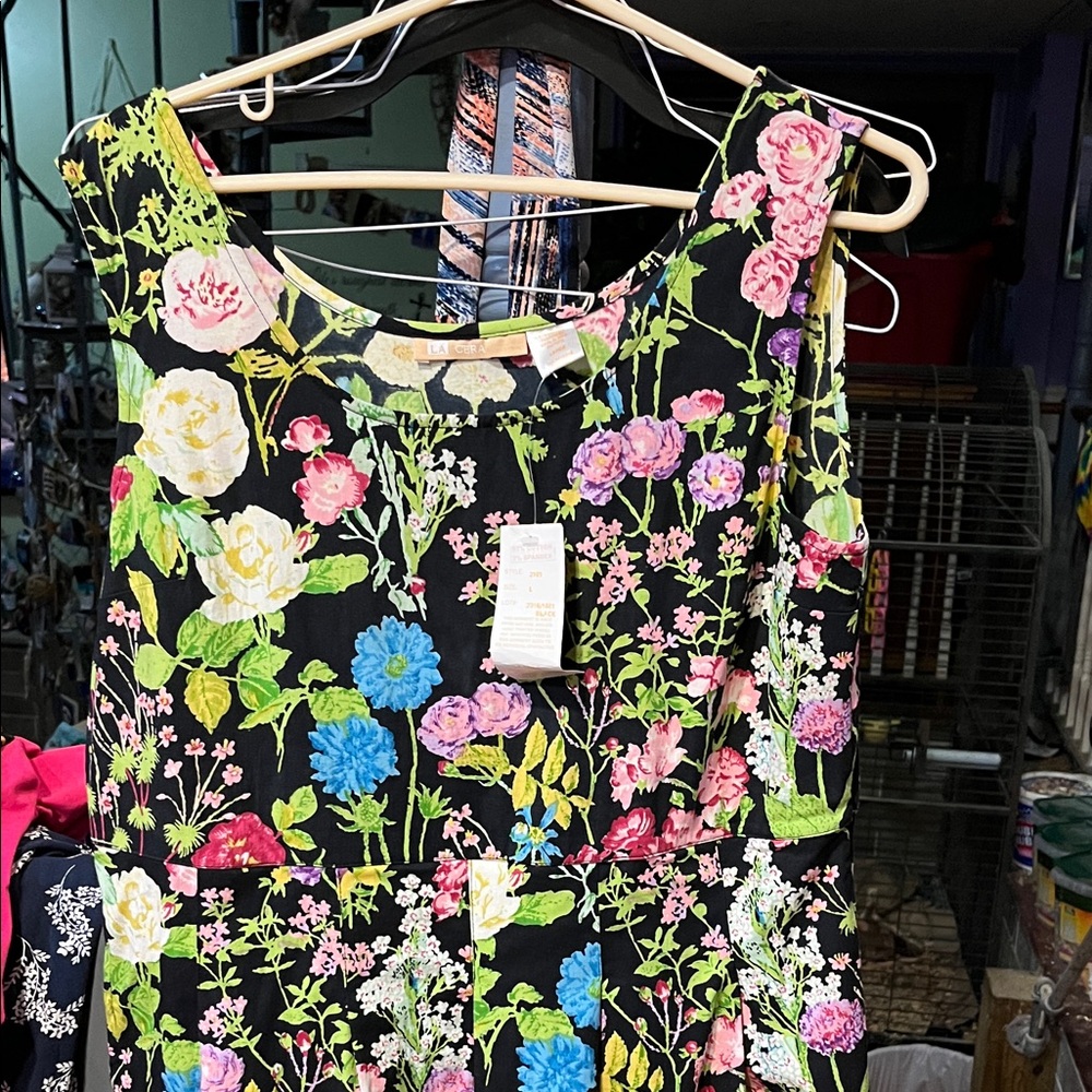 Floral Asymmetrical Dress - Black Multicolor